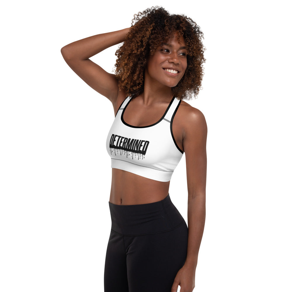 Determined White Drip- Padded Sports Bra