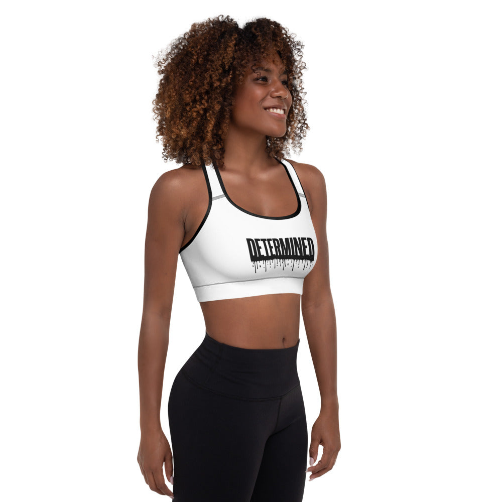 Determined White Drip- Padded Sports Bra