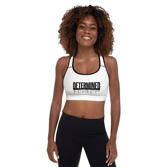 Determined White Drip- Padded Sports Bra