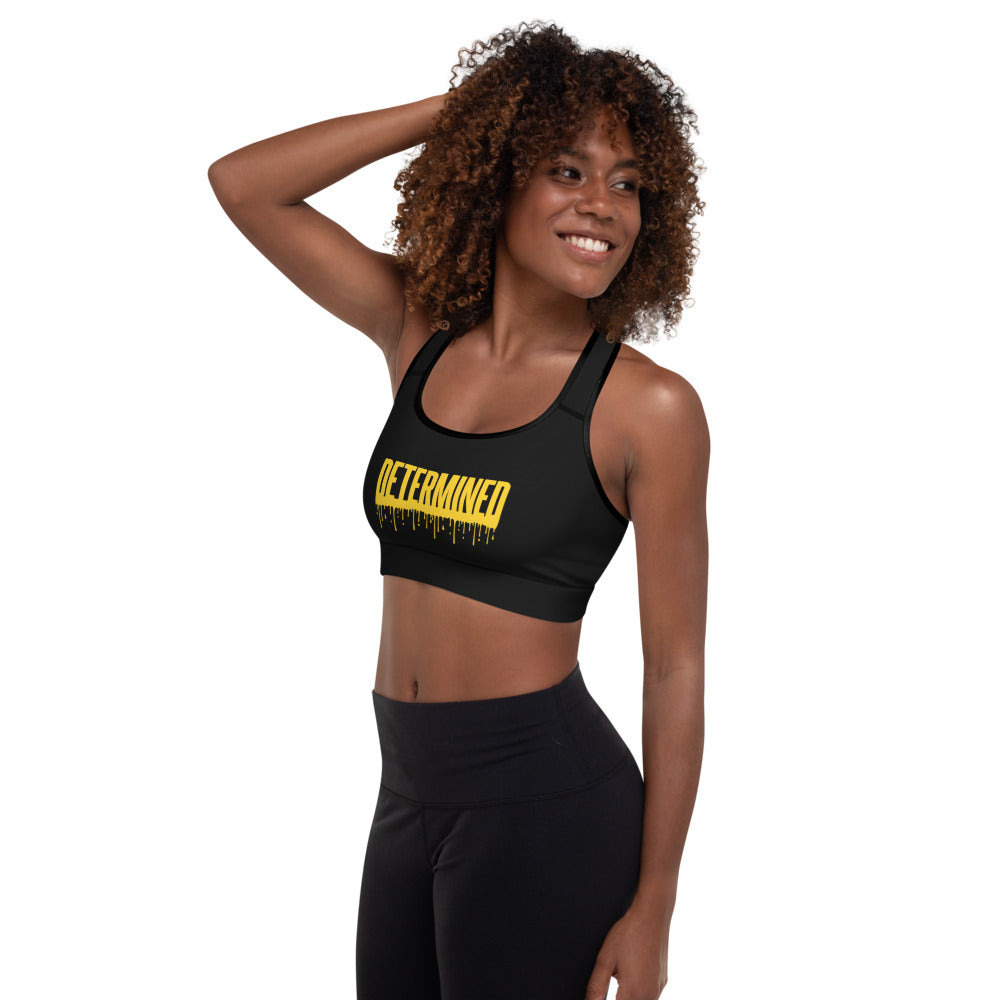 Determined Yellow Drip - Padded Sports Bra