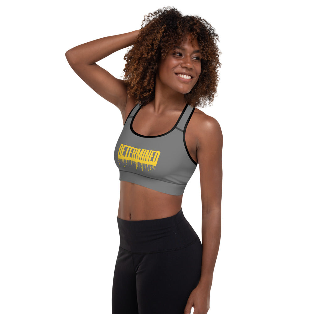 Determined Grey Drip - Padded Sports Bra