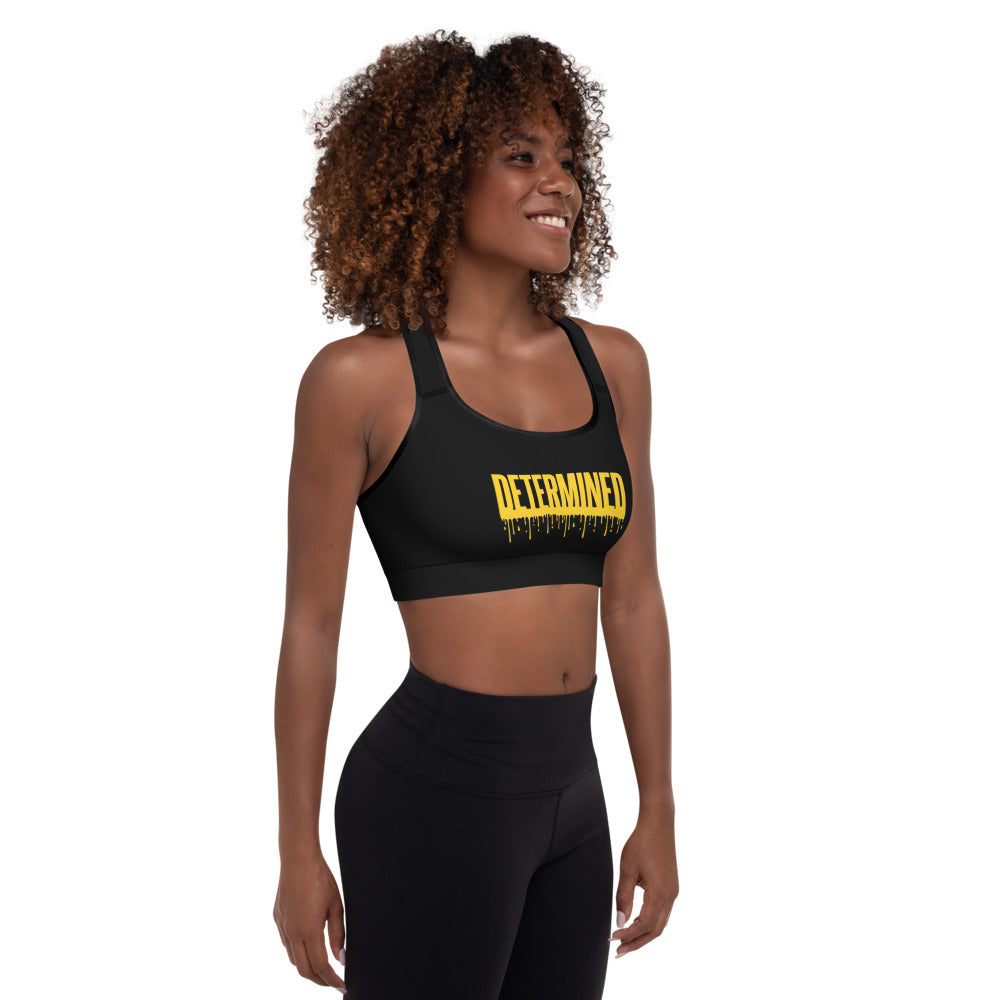 Determined Yellow Drip - Padded Sports Bra